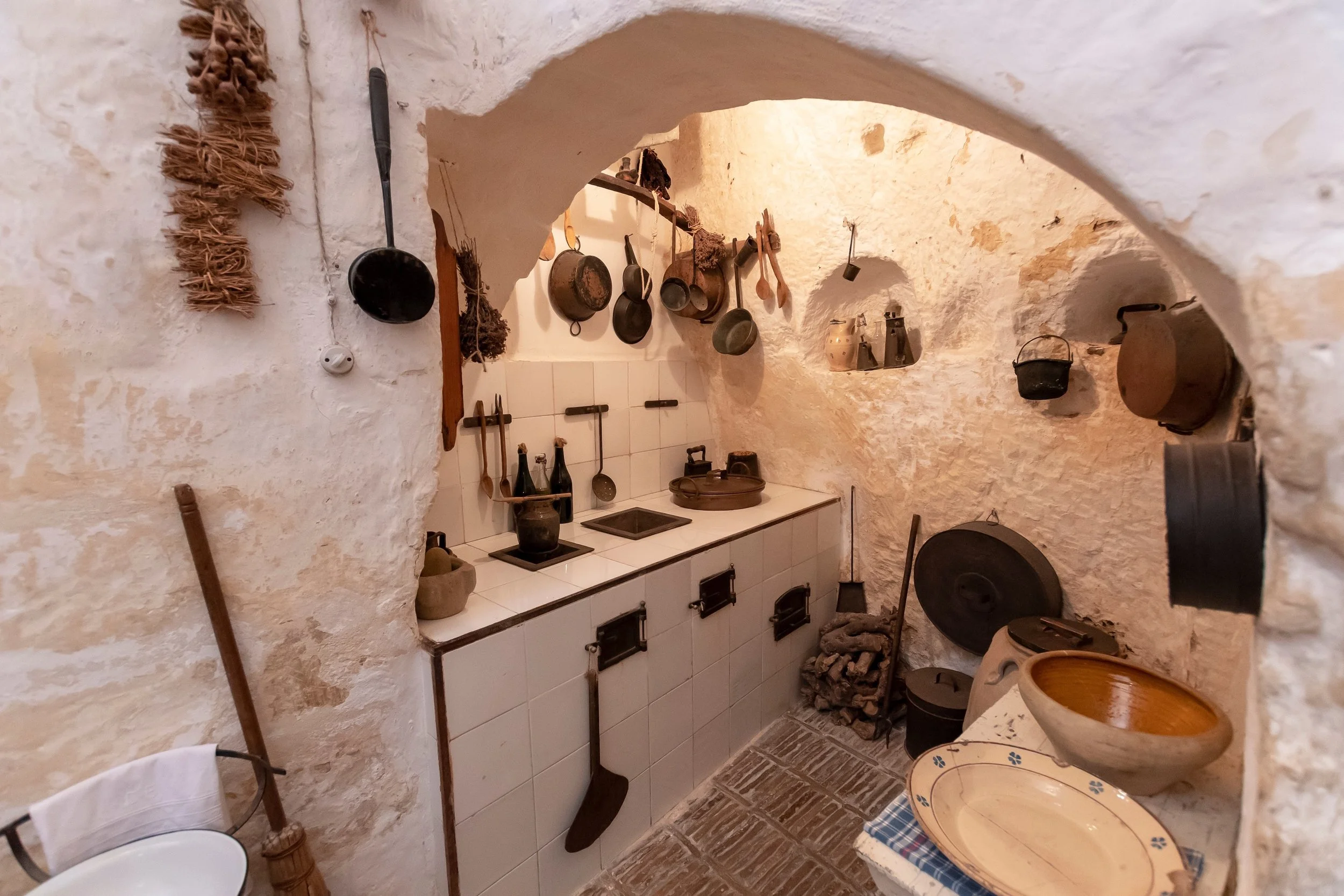 Typical cave home kitchen in Matera, Italy