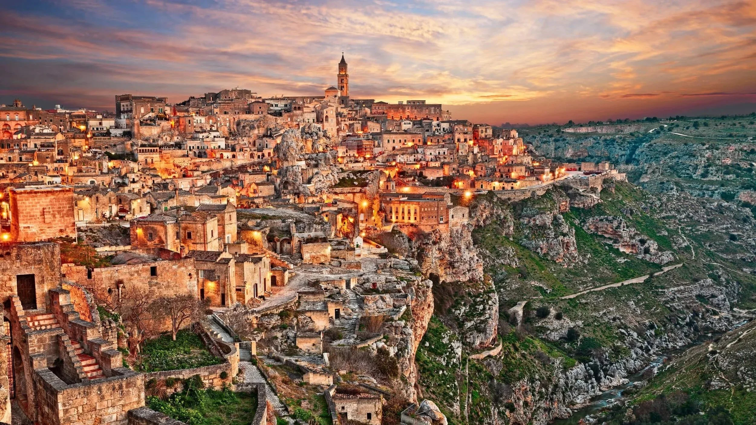 Ancient city of Matera at sunset in Basilicata Southern Italy