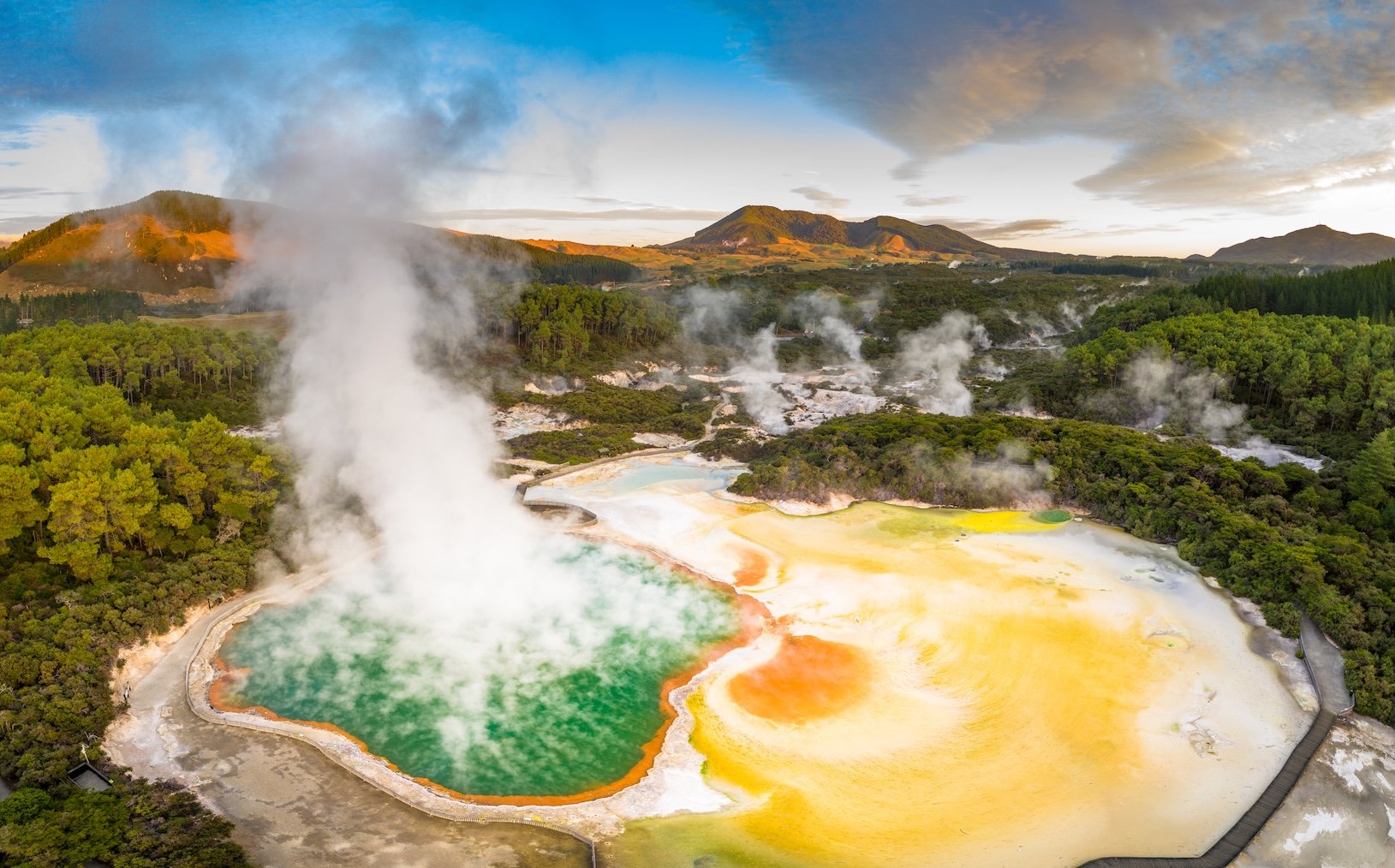 Geothermal spring steaming at Wai O Tapu New Zealand