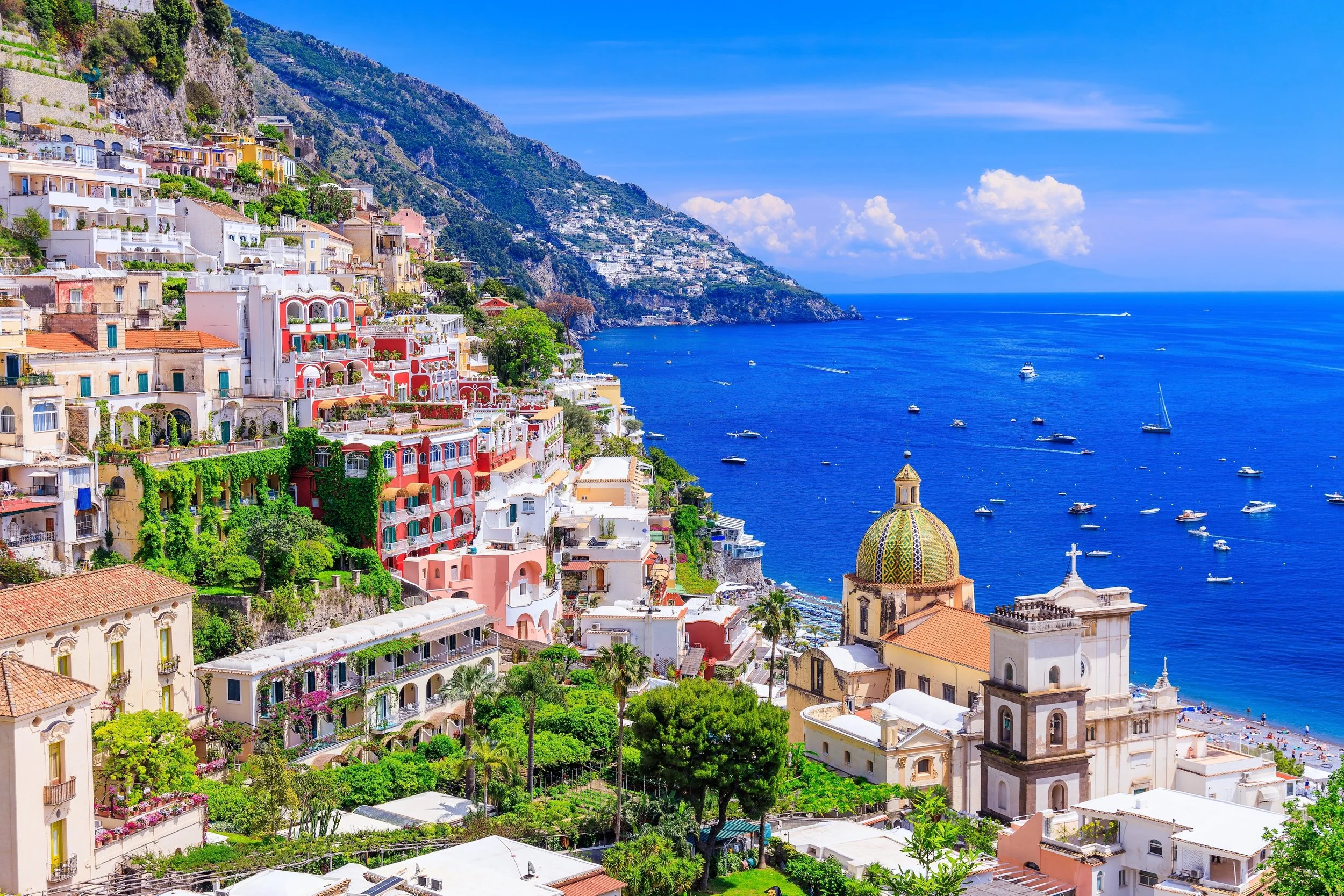 Colorful Positano homes along cliffside on Amalfi Coast