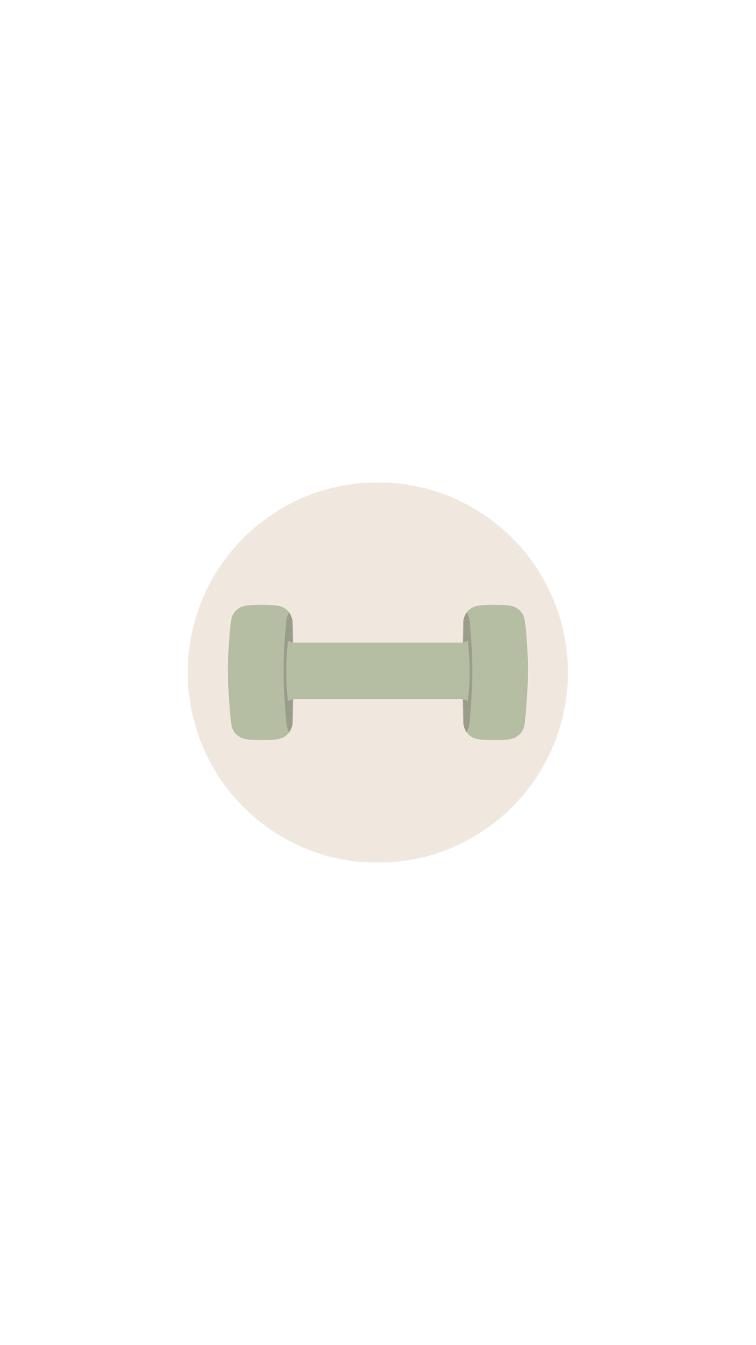 Minimalistic illustration of a dumbbell with beige and green colors.
