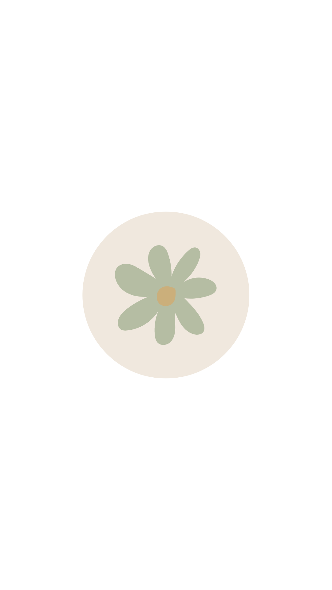 A minimalist, abstract illustration of a green flower with a yellow center inside a light beige circle on a white background.