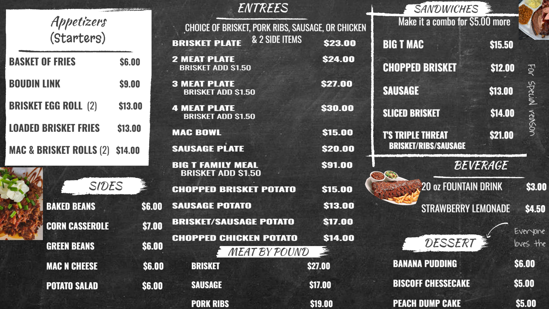 Smoked Brisket & Ribs Menu | Big T's BBQ