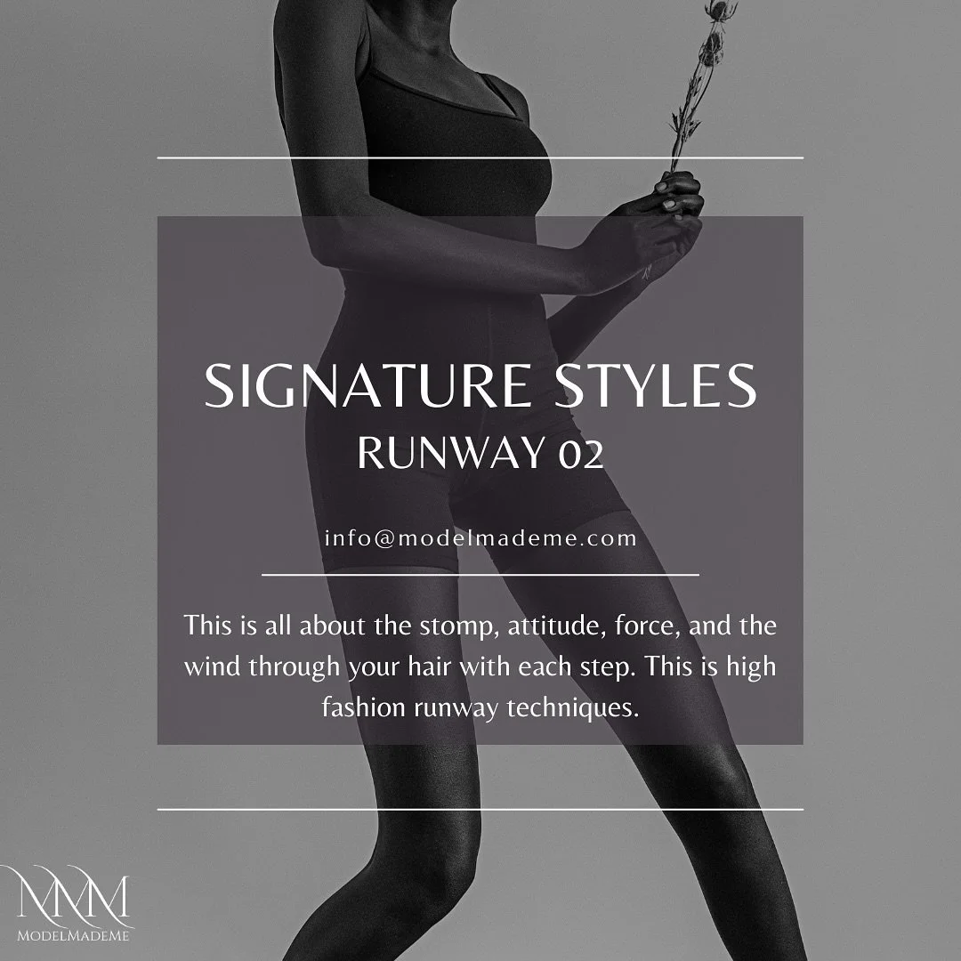 Discover your signature style on the runway through repetitive drills and pivoting techniques.

Come to a free trial class!

Register for our January 2025 sessions!

info@modelmademe.com

#modelmademe #modelcoach #runway #catwalk #fashionweek