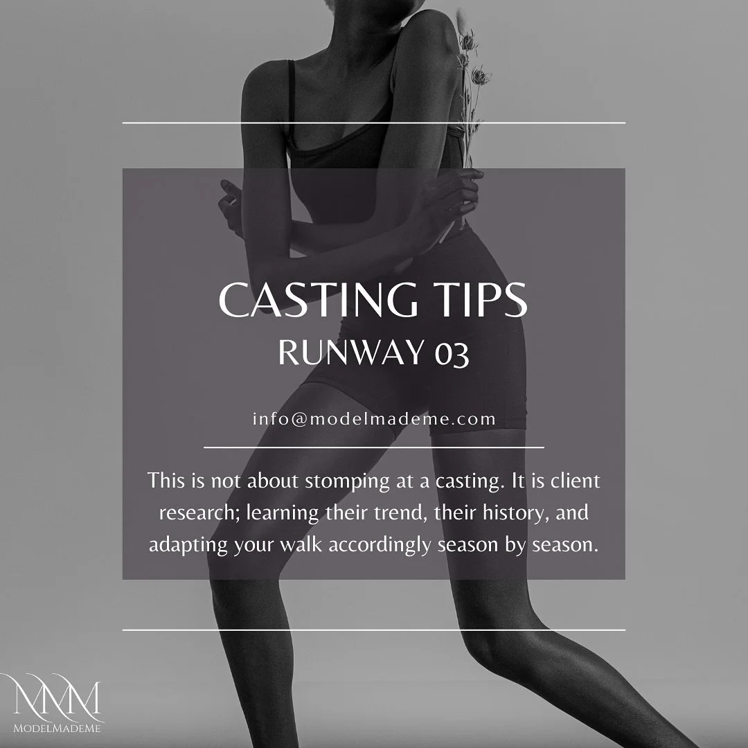 Ace your castings by learning how to research a client; their trends, source of inspiration, and messaging to the world.

Come to a free trial class!

Register for our January 2025 sessions!

info@modelmademe.com

#modelmademe #modelcoach #runway #ca