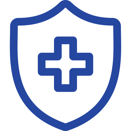 A shield with a medical cross symbol in the center.