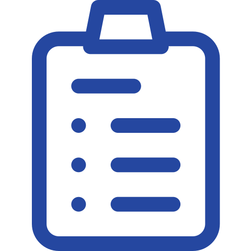 Icon of a clipboard with a checklist and bullet points