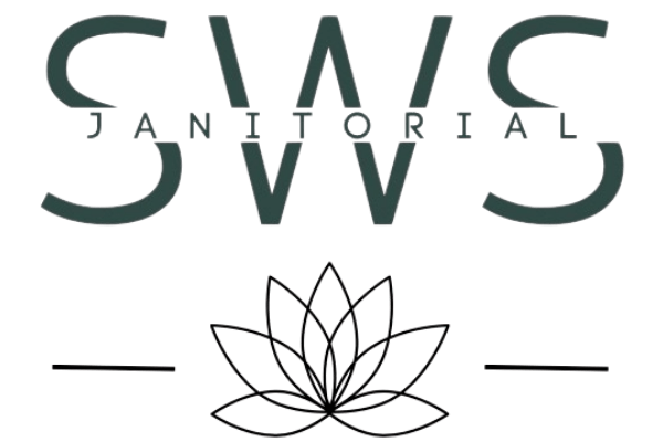 SWS Janitorial logo with a stylized lotus flower below the text.