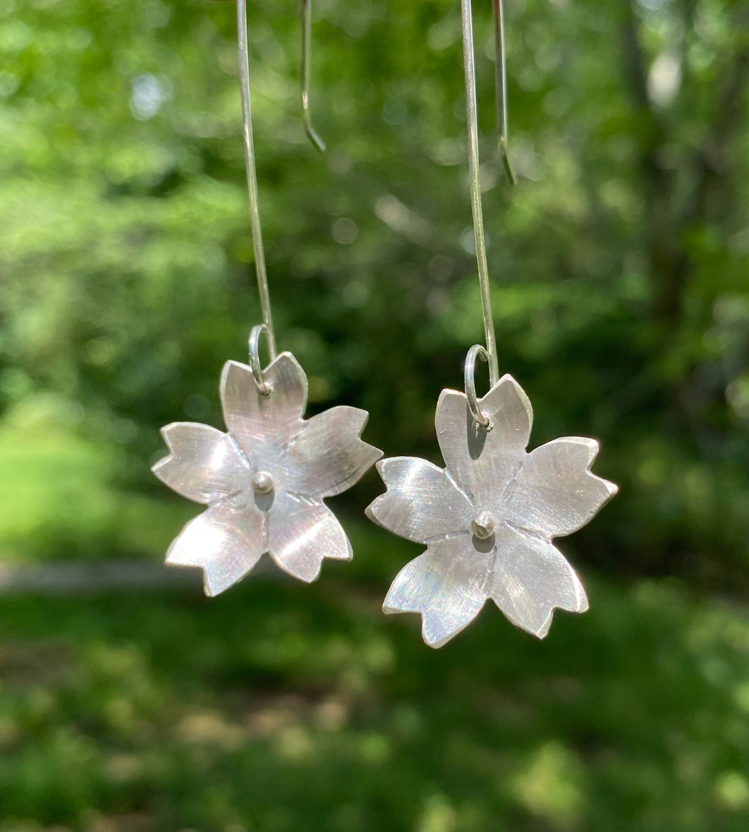 Cherry Blossom Earrings | Hand Fabricated in Sterling Silver