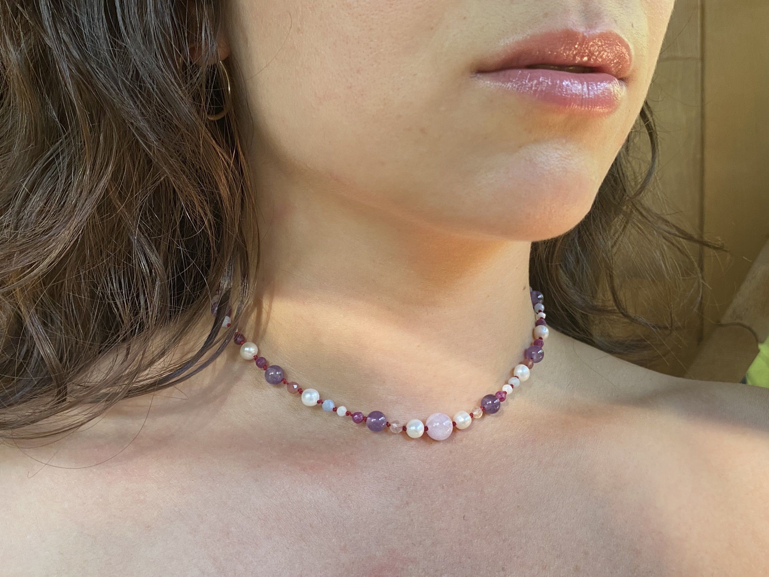 Mixed Berry Jam | Rose Quartz Focal with Freshwater Pearls and Assorted Gemstones on Silk