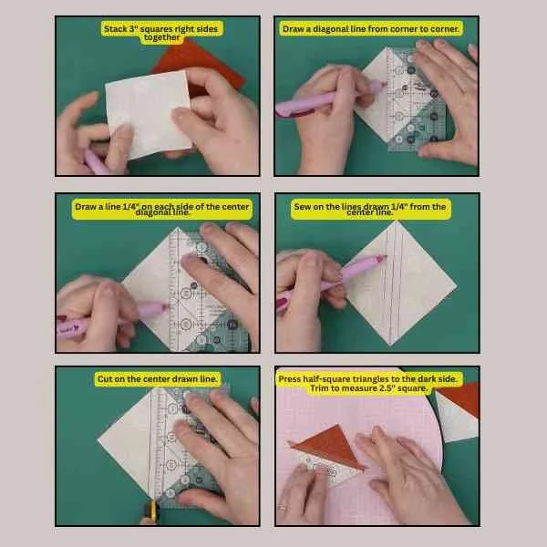 These steps for making the ears for the cat quilt block.