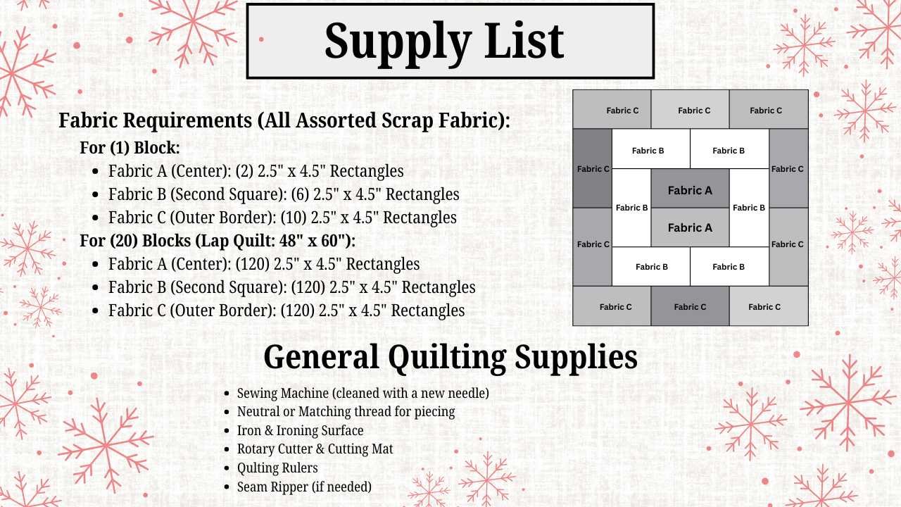 Supply list for the Crunch time quilt using the Potato Chip block