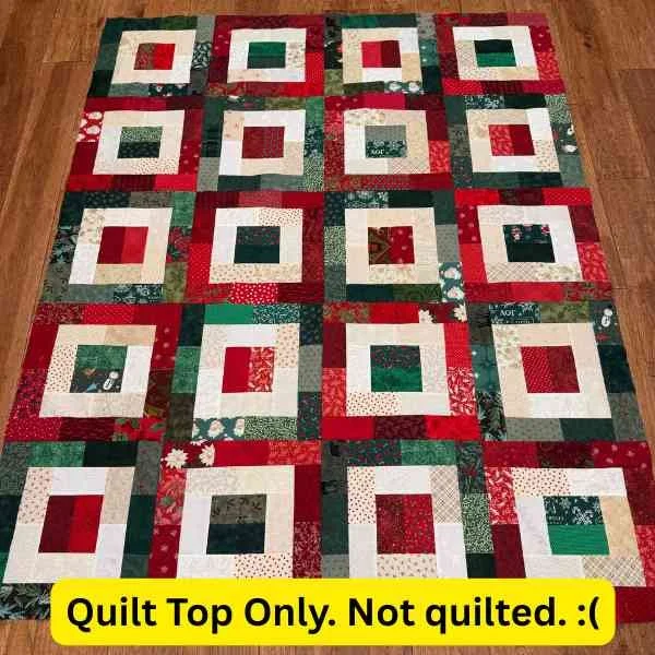 Red, green, and beige potato chip block quilt top