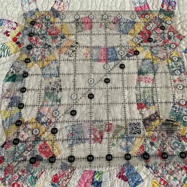 Ruler Overlay on Antique Quilt Double Wedding Ring