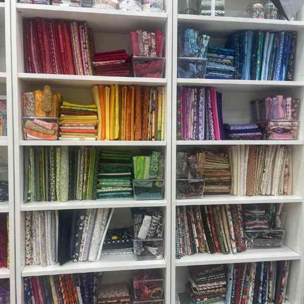 quilting fabric on shelves