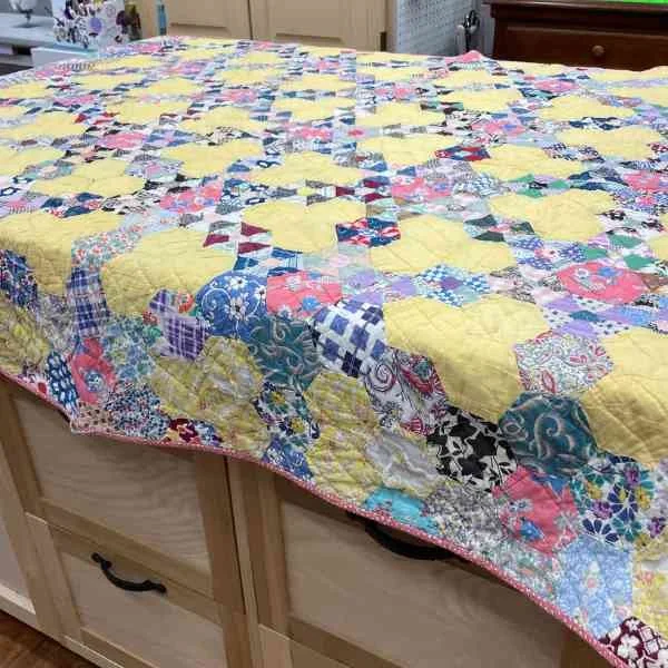 Hexagon Star Quilt On Cutting Table.jpg