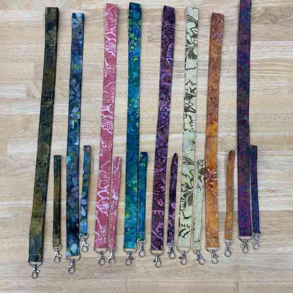 Here are 8 lanyards and 8 keychains made with batik fabrics.