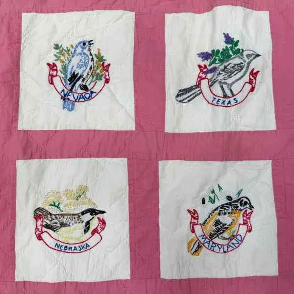 This is the antique embroidered blocks for Nevada, Texas, Nebraska, and Maryland.