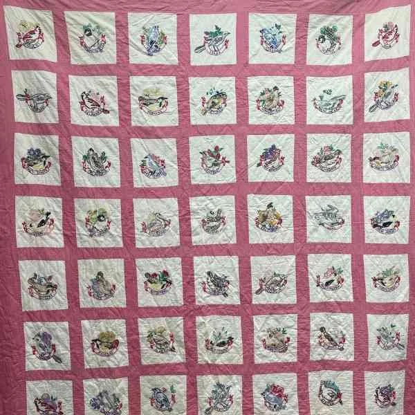 Antique 49 State Embroidered Quilt