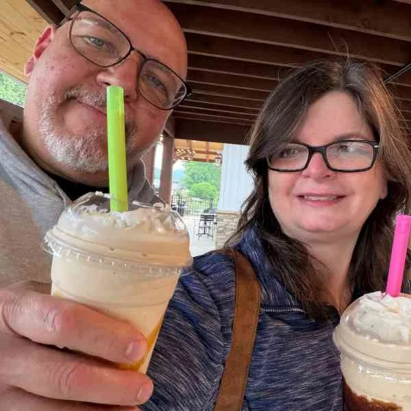 Kris and Brendan drinking milkshakes