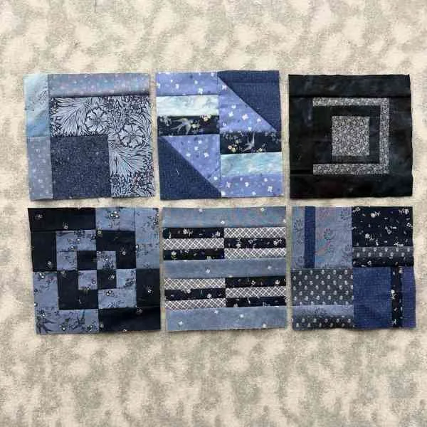 Six Blue Quilt Blocks