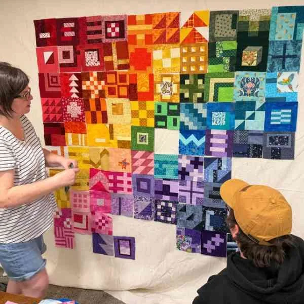 Mitch and Kris laying out blocks