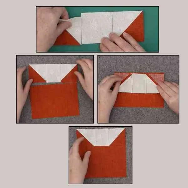 The steps for completing the head of the cat for this quilt block.