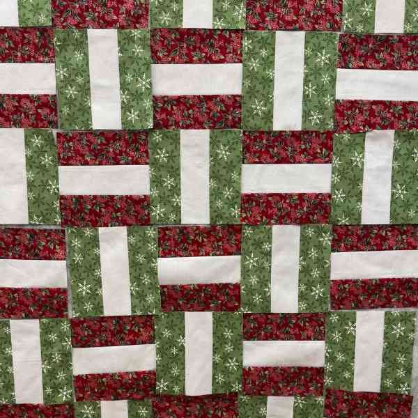 Red, Green, and White basketweave block