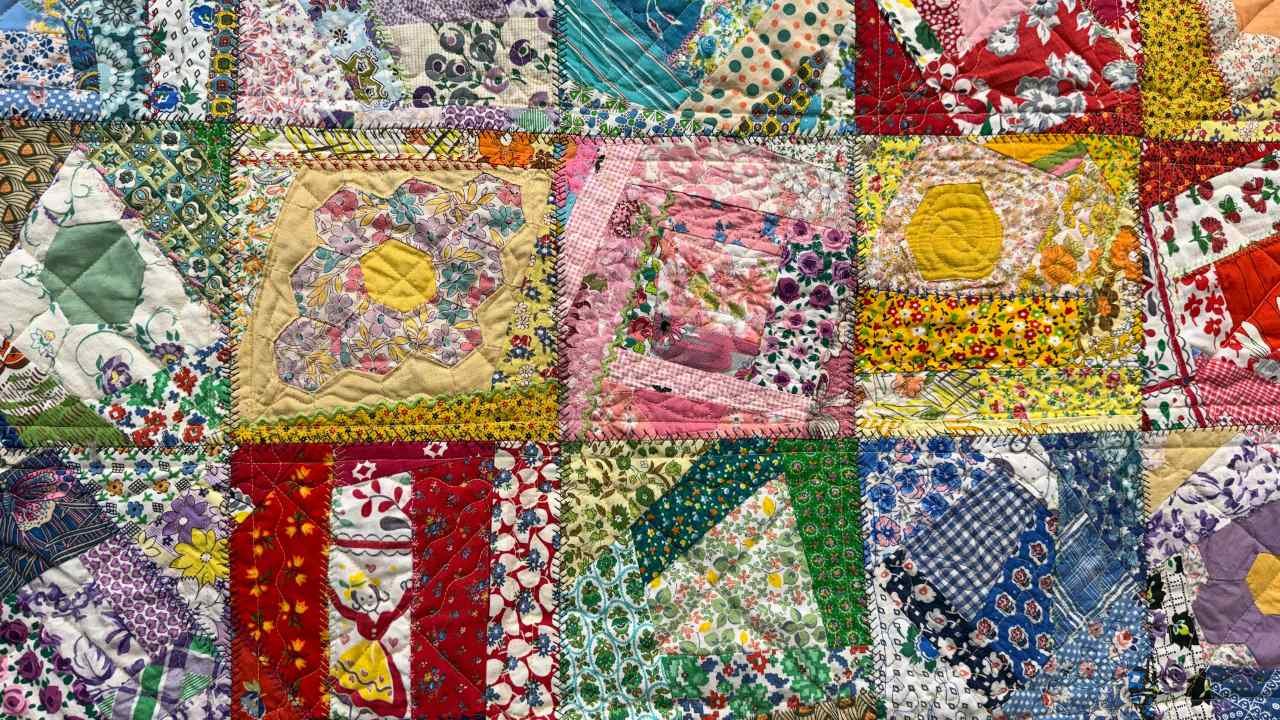 Colorful crazy quilt made with the stitch and flip method