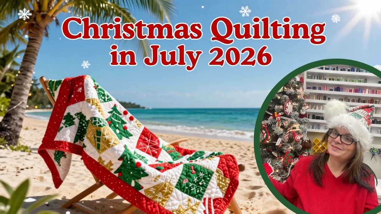 Large Thumbnail to Christmas in July Series,. A beach chair with a quilt and Kris!
