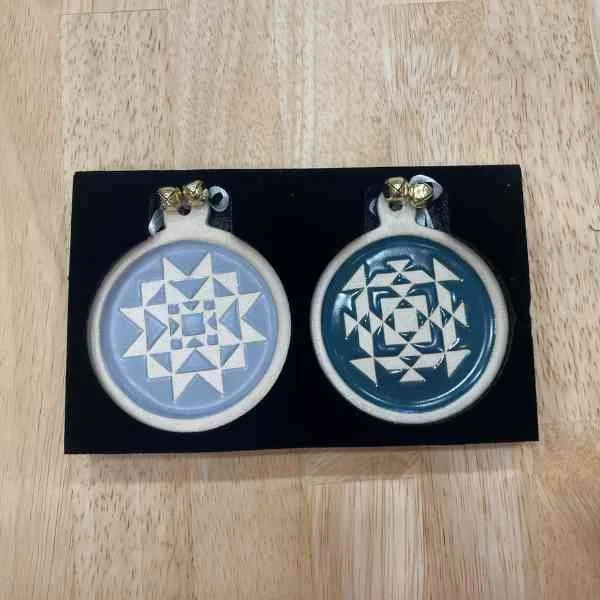 Grey and Navy Blue Stoneware Ornaments