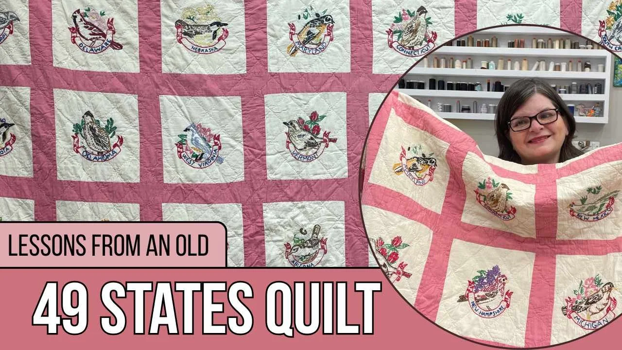Large thumbnail to antique 49 state embroidered quilt video