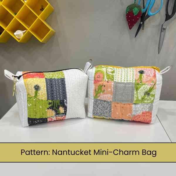 Two completed boxy mini-charm pack bags. Nantucket Mini Charm Bag.
