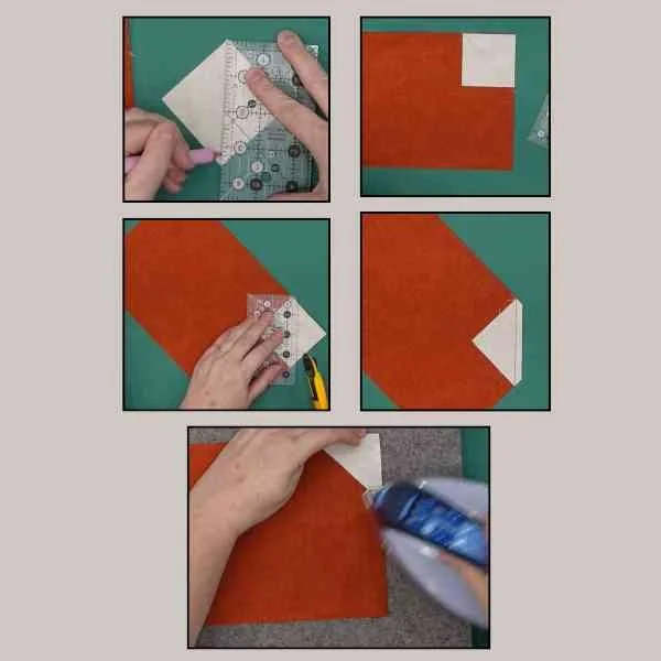 Steps for making the body of the cat quilt block.