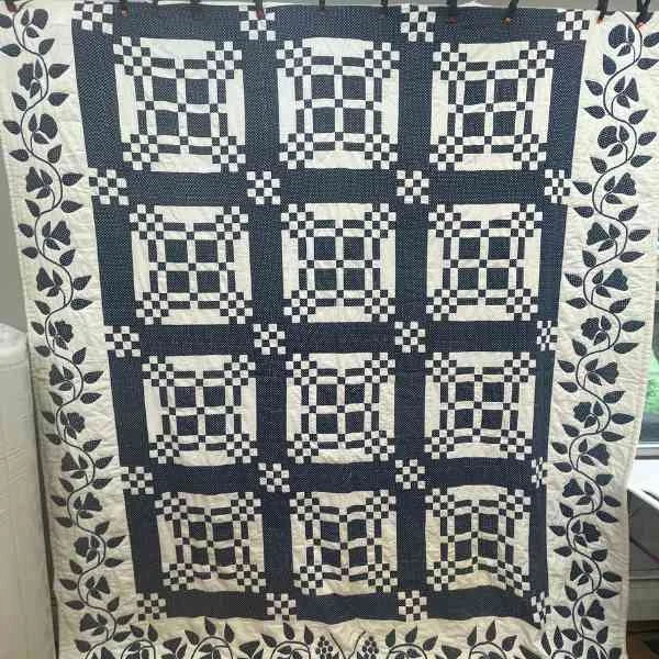 Full Picture of Old Blue & White Quilt