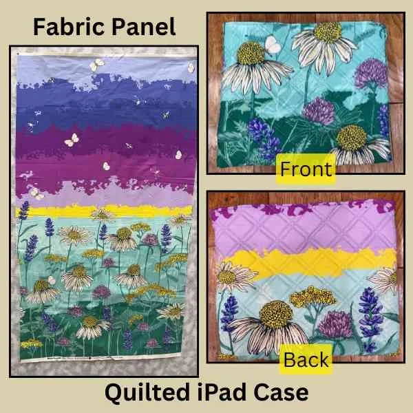 Collage with panel used to make an iPad case. Bright floral.