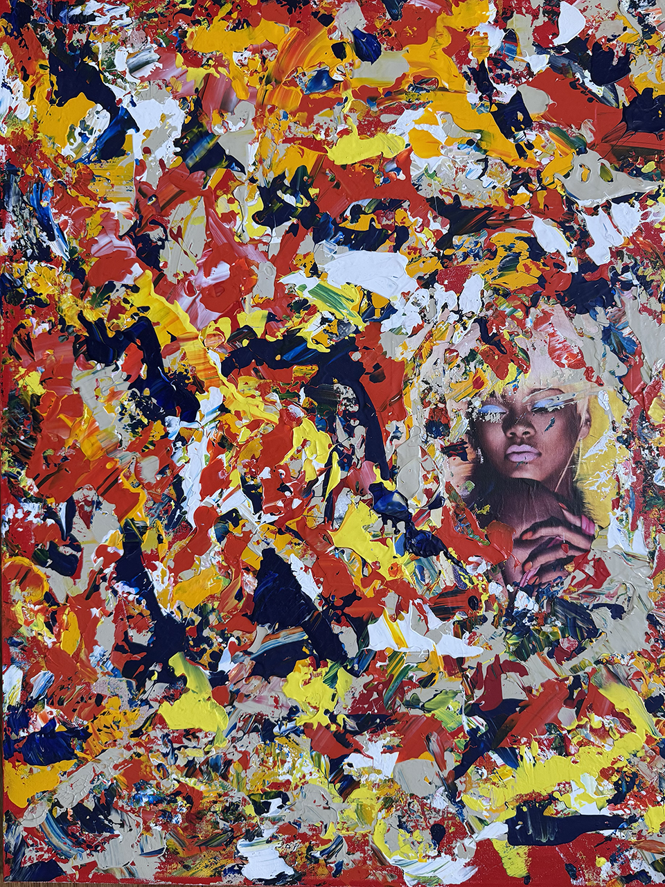 EVEN WHEN YOU SLEEP  - Multimedia, Paper Collage, Acrylic On Canvas 24x36