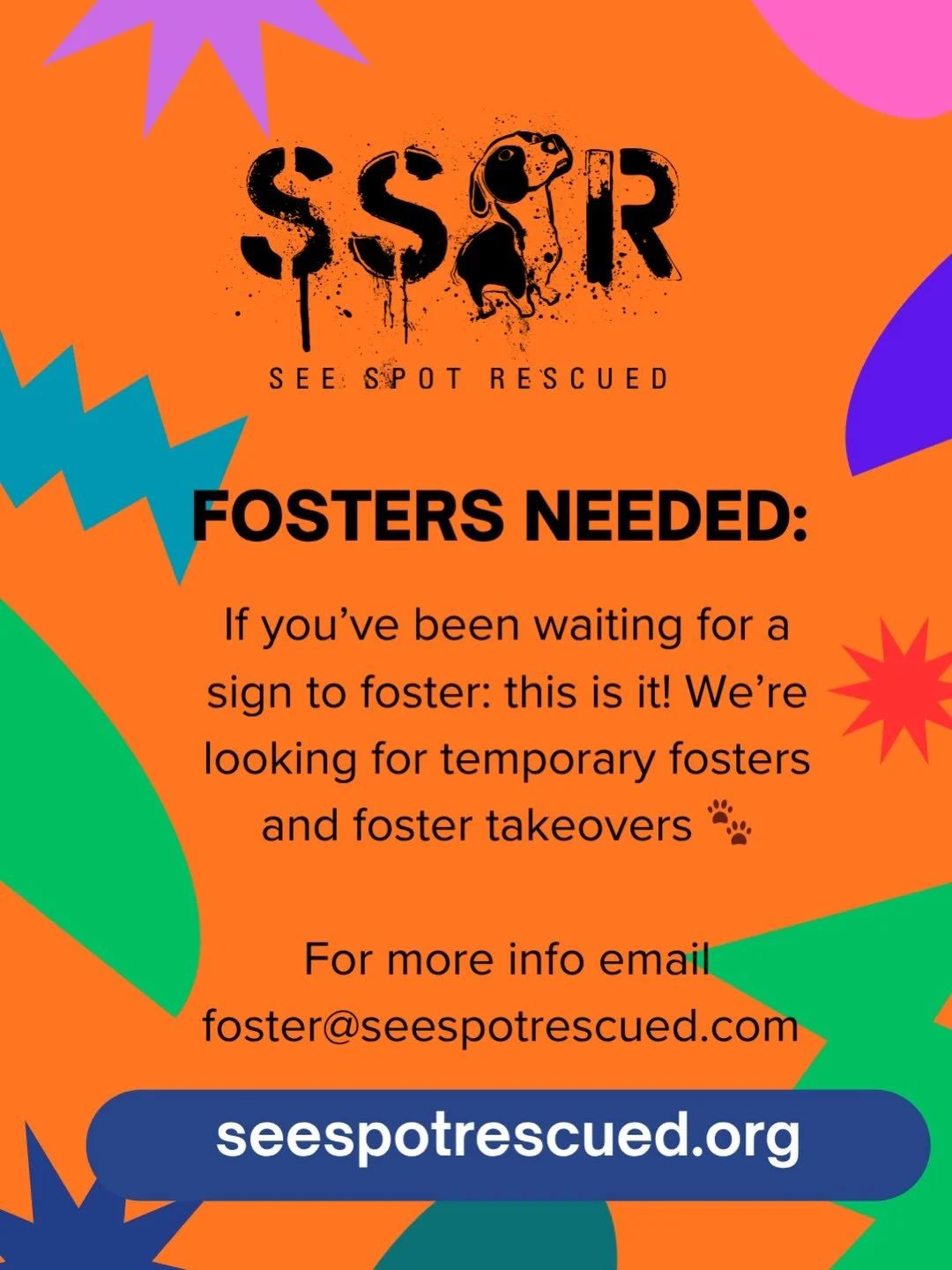 Not ready to commit to adopting? We&rsquo;re looking for short-term &amp; long-term fosters asap. Can you provide a safe space, some time, and some TLC? 

Scroll through for our current foster needs and sign up at seespotrescued.org/foster

#voluntee