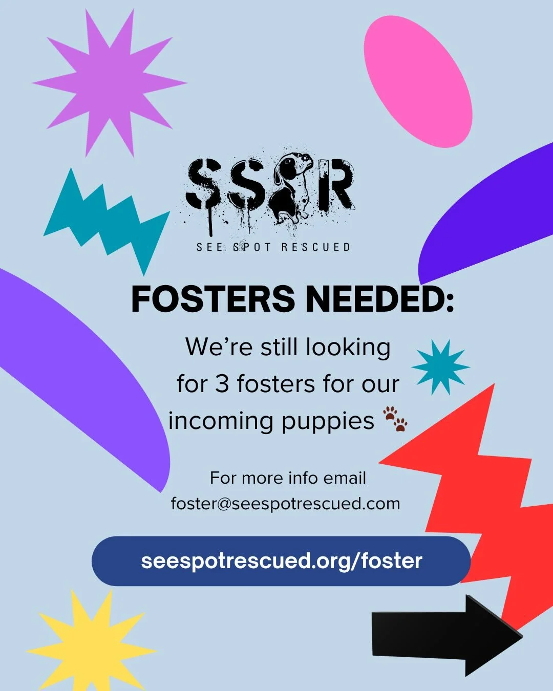 🚨Fosters needed starting 6/6. PLEASE SHARE🚨

Thank you to everyone that&rsquo;s reached out to foster the incoming care, we have a few fosters locked down but we&rsquo;re still looking for fosters for:
 
🤿 Goggle, Male, 6 months old, 20lbs
 
🧊 Co
