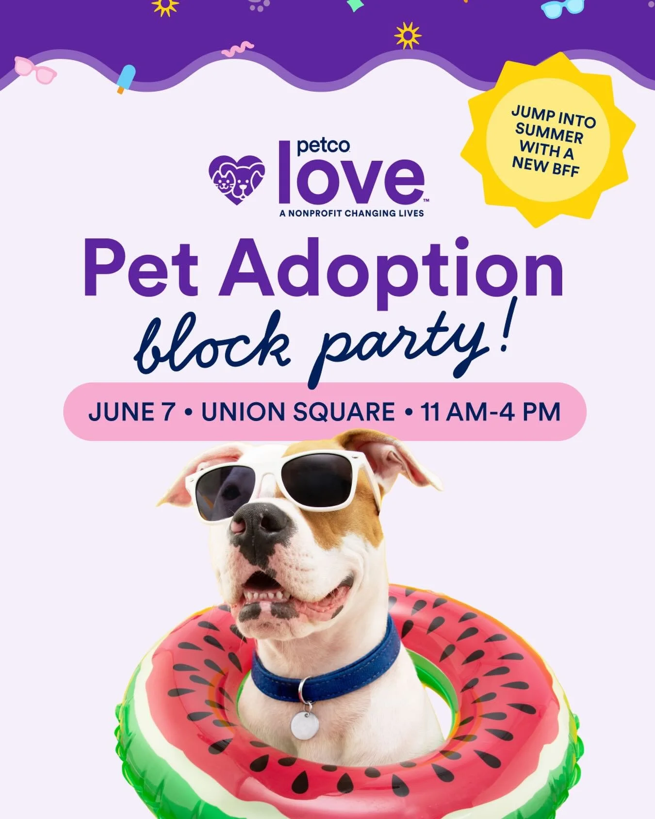 Start the clock, it&rsquo;s time for our biggest adoption event of the year, @petcolove&rsquo;s Pet Adoption Block Party 🥳
 
📅 Sunday, 6/7
⏰ 11am-4pm
📍Union Square Park NYC
 
It&rsquo;s going to be a tail-wagging good time &amp; the perfect opport
