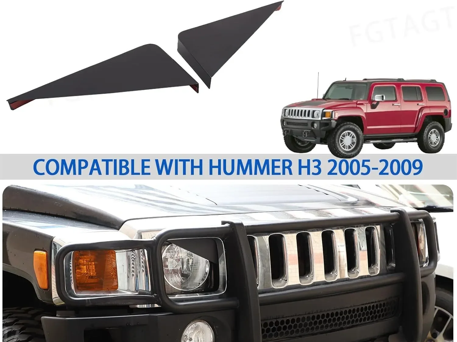 Hummer H3 "Angry Eyes" Headlight Trim Covers 2005-2009 — Pair (3D Resin Printed)