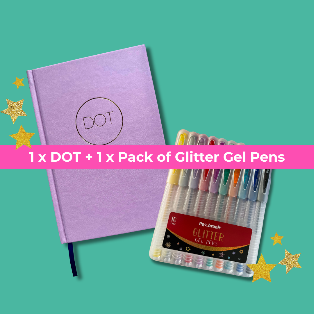 DOT: Hardcover DOT Bullet Journal & Glitter Gel Pens BUNDLE