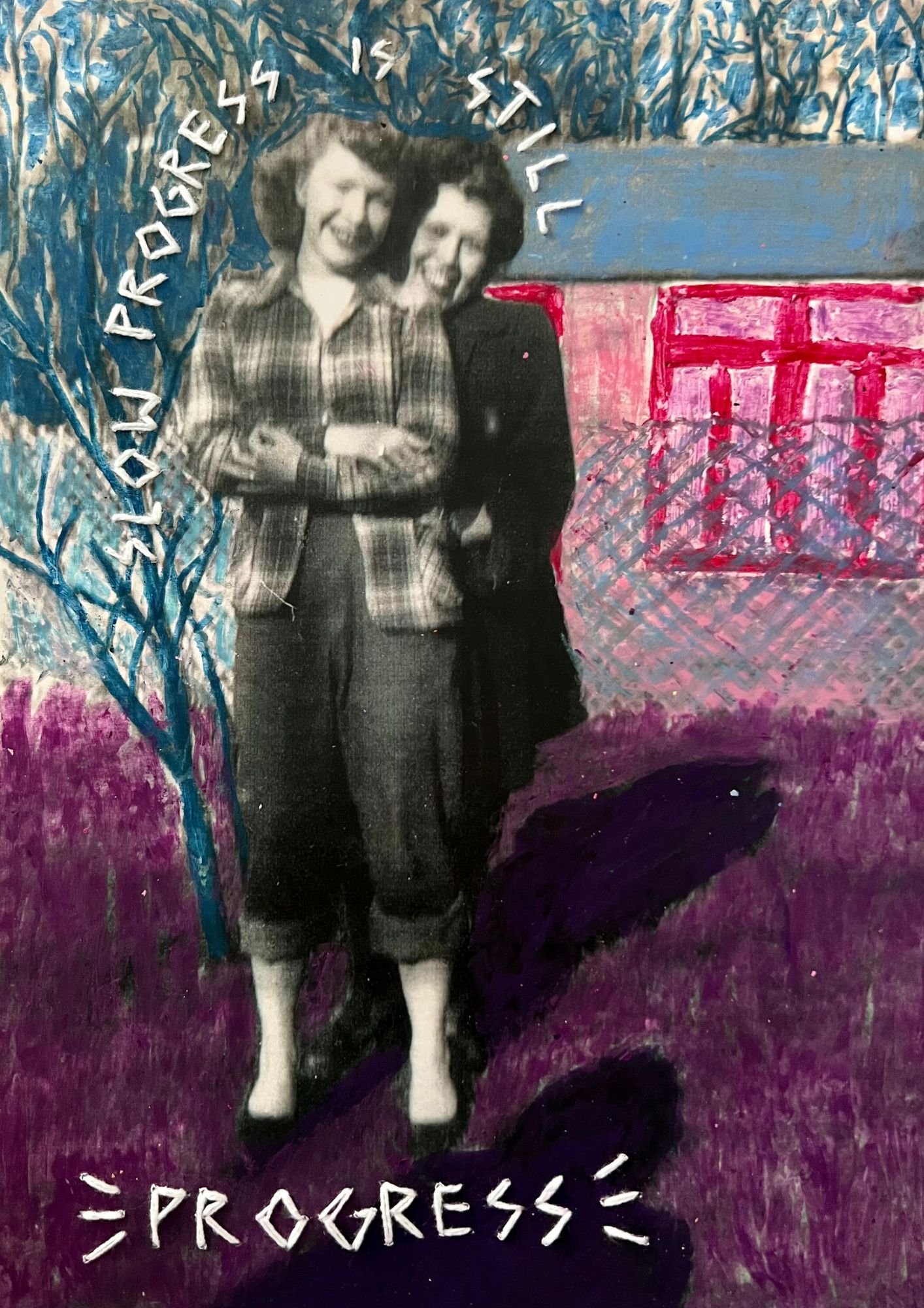 Slow Progress, 2024 | 8.27" x 11.69" in | 21x29.7 cm
Embroidery and oil pastels on photo impression