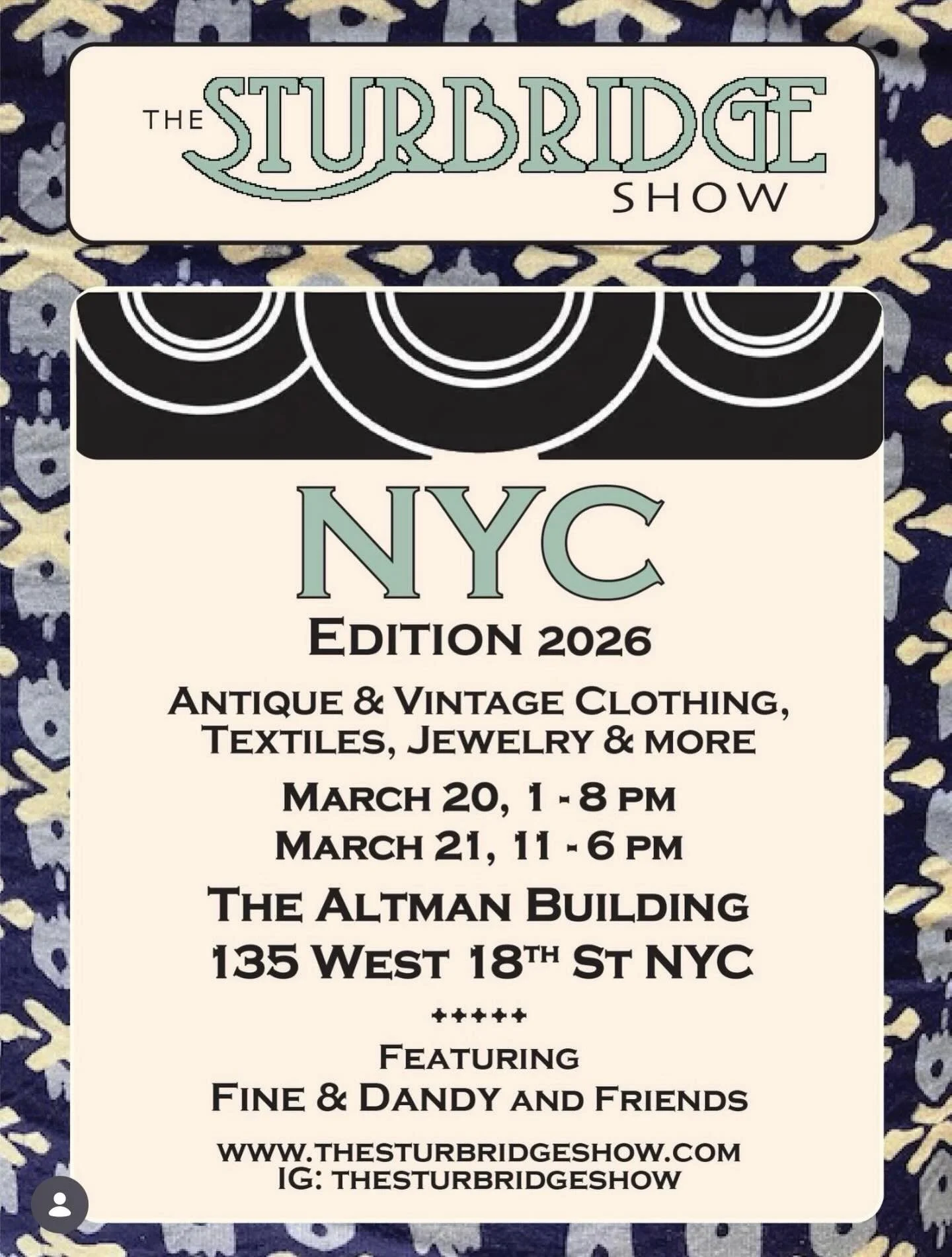 NYC - March 20 + 21 - The Altman Building ✨ 

TICKETS online now, link in bio - {good for both days)
March 20 1-4pm Early Bird Admission 
March 20 4-8pm General Admission 
March 21 11am-6pm General Admission 

35+ Antique &amp; Vintage dealers: Jewel