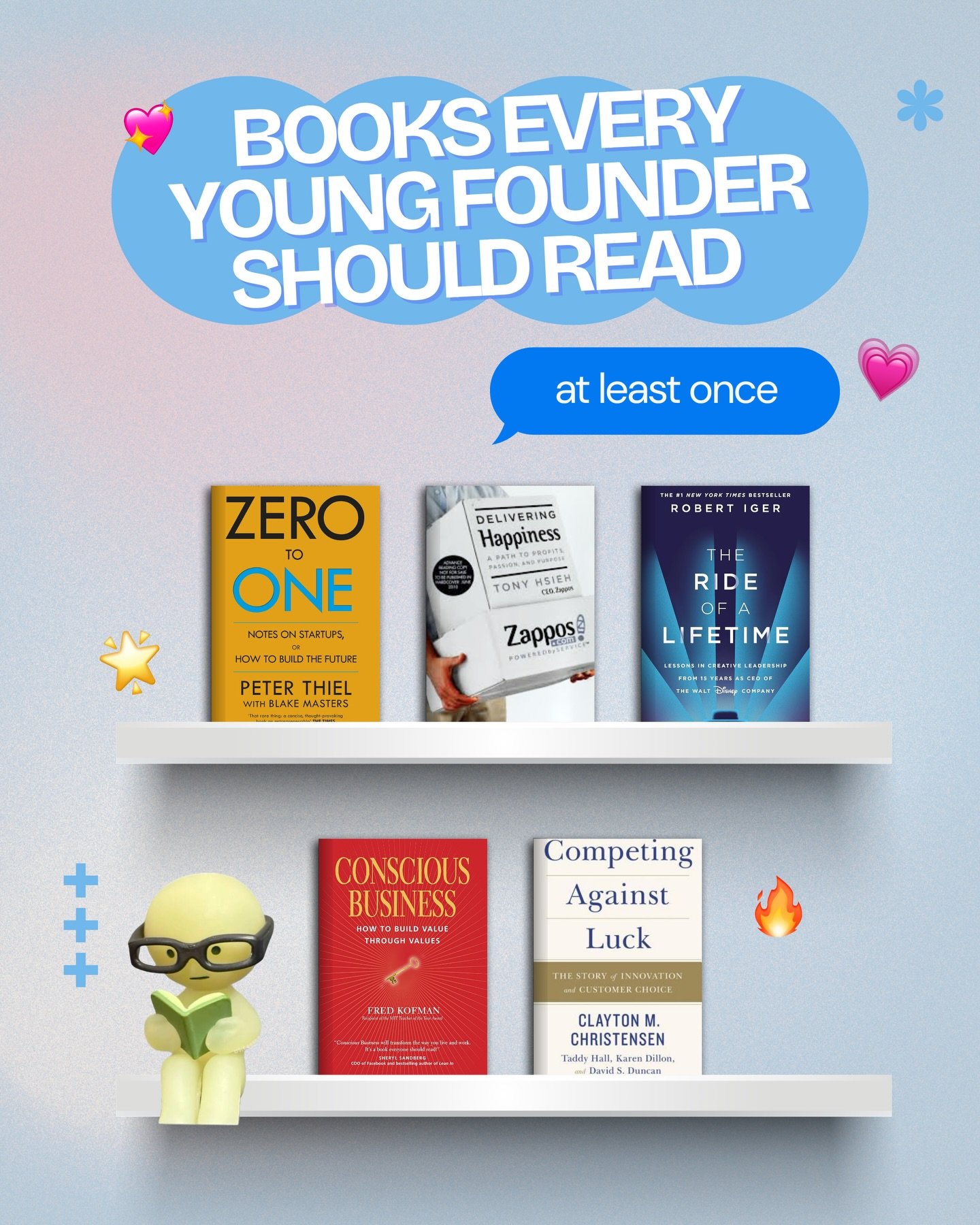 Founder reads that actually matter.
Read the one that matches your current problem.
Save this. Come back later!

What other book have you read that you&rsquo;ll recommend to another founder?