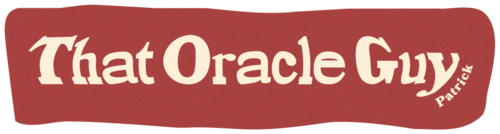 A red and tan logo that says "That Oracle Guy Patrick"