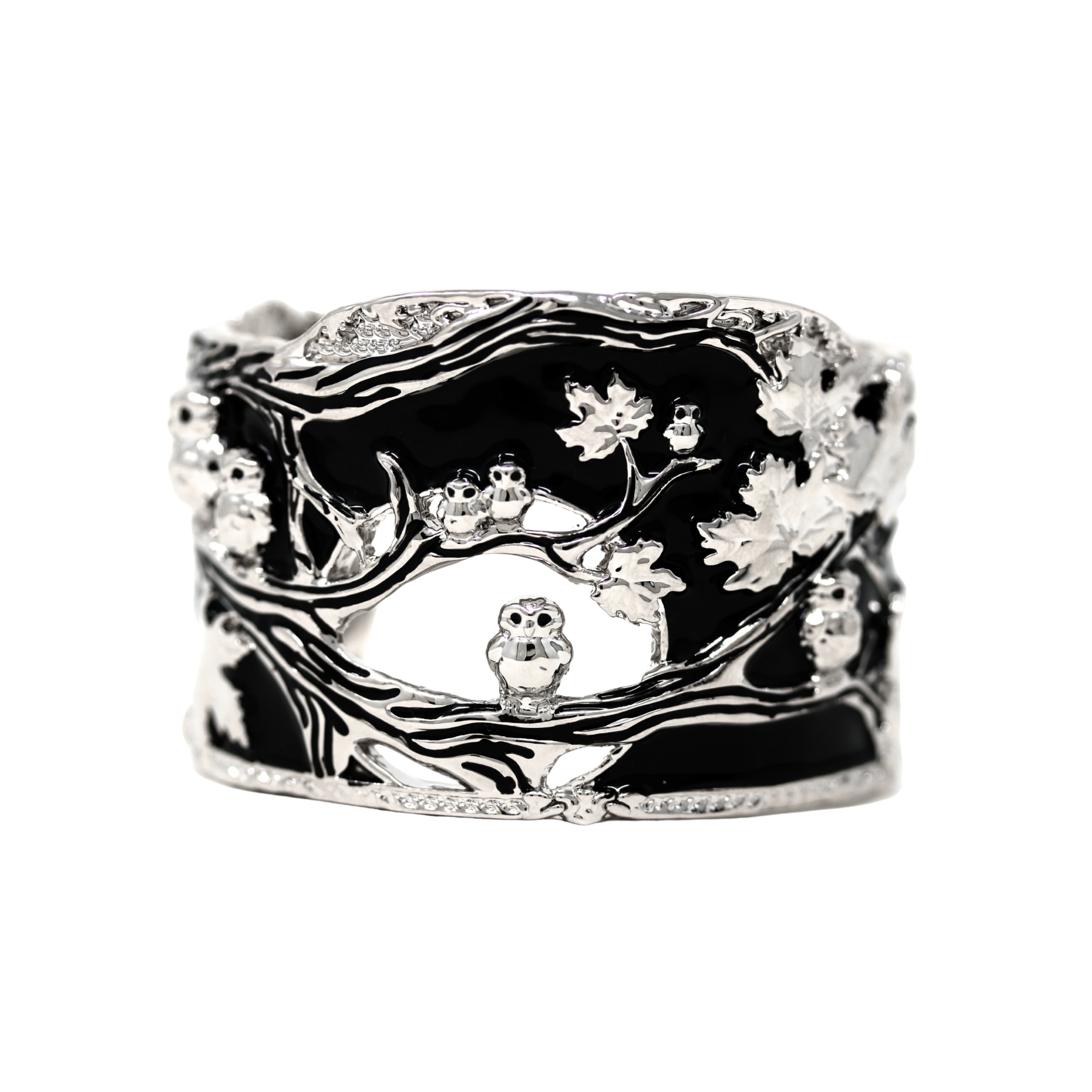 "Brave" Cuff Bracelet - White Rhodium & Black