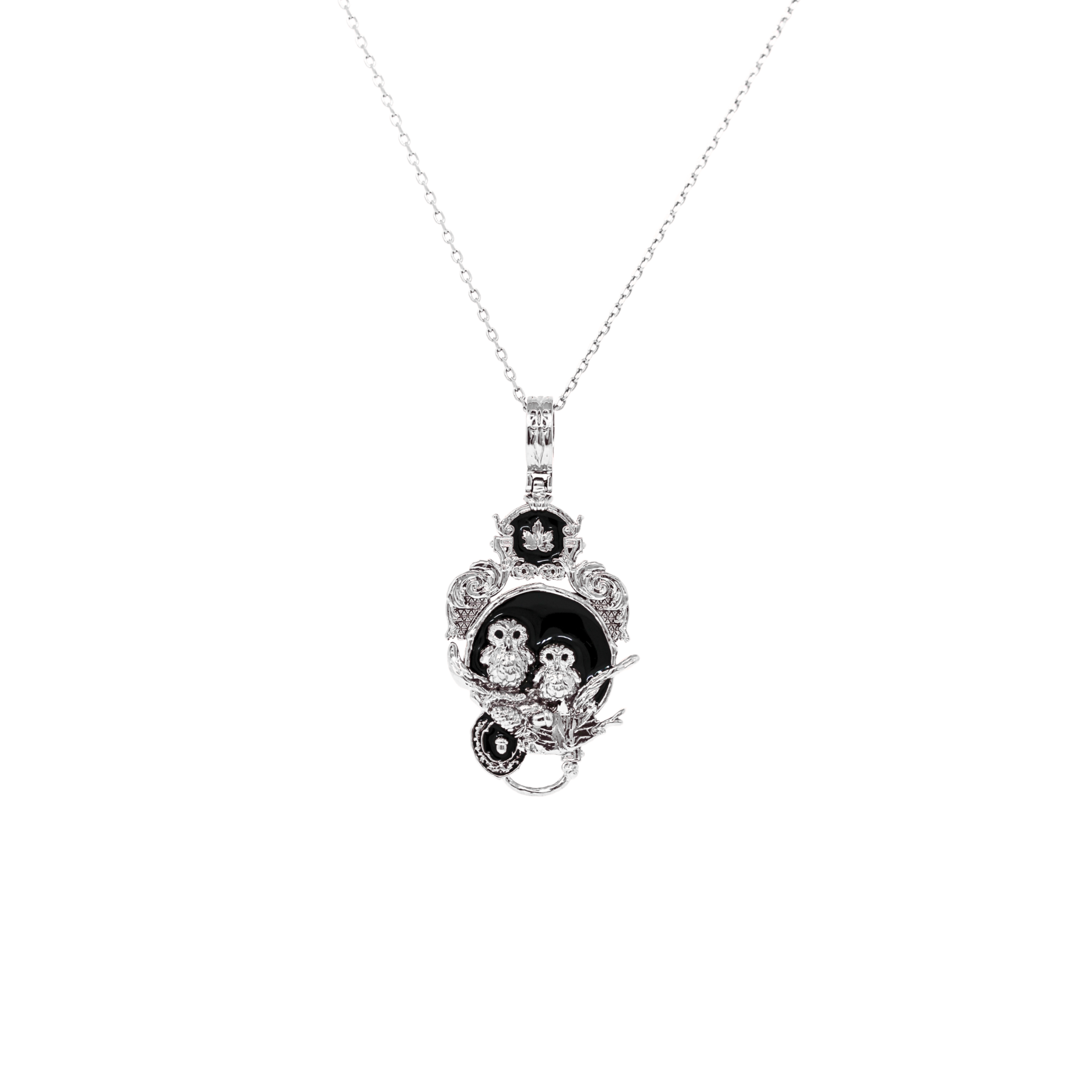 "Brave" Pendant - White Rhodium & Black