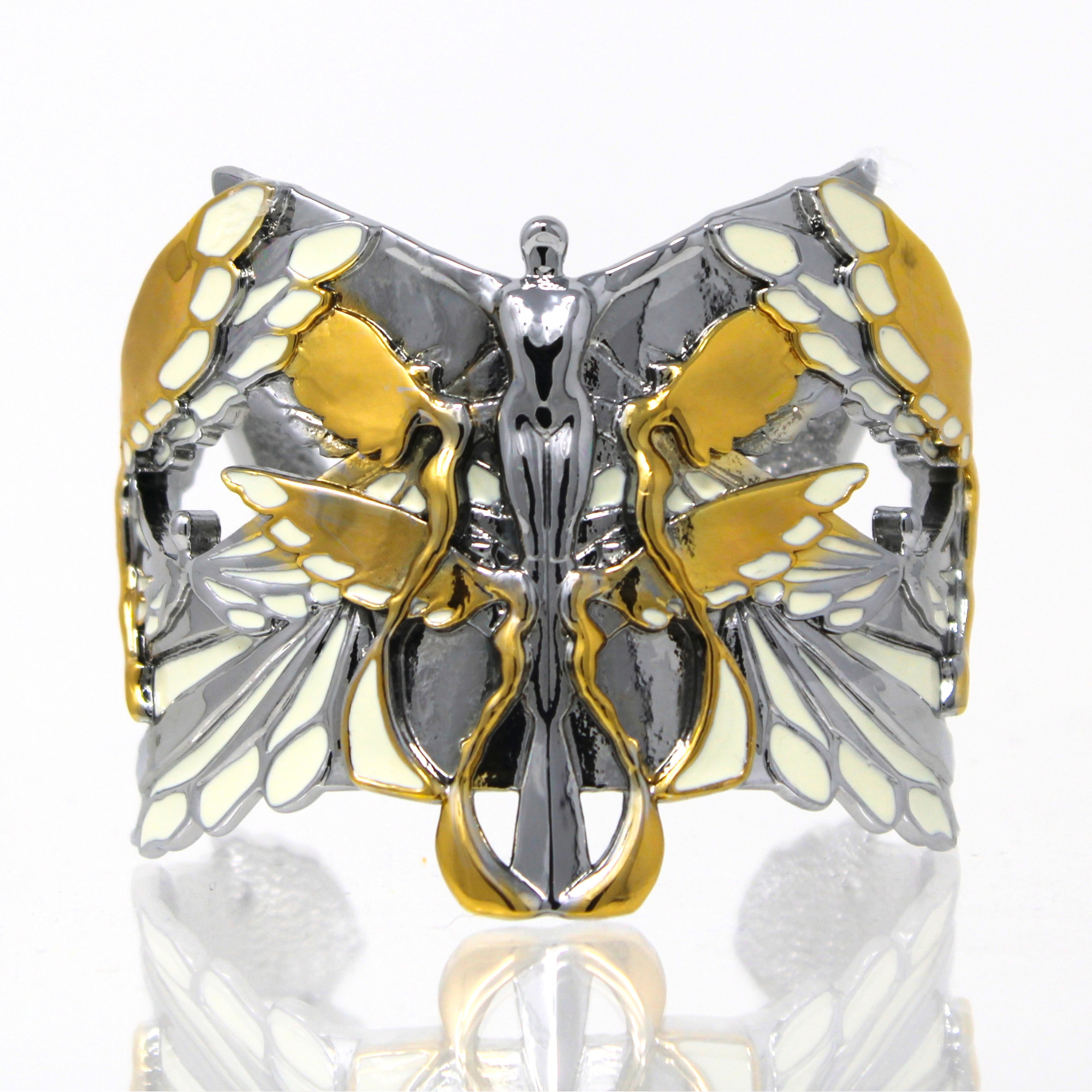 "Soaring" Cuff Bracelet - White Rhodium & Gold with White 2-Toned