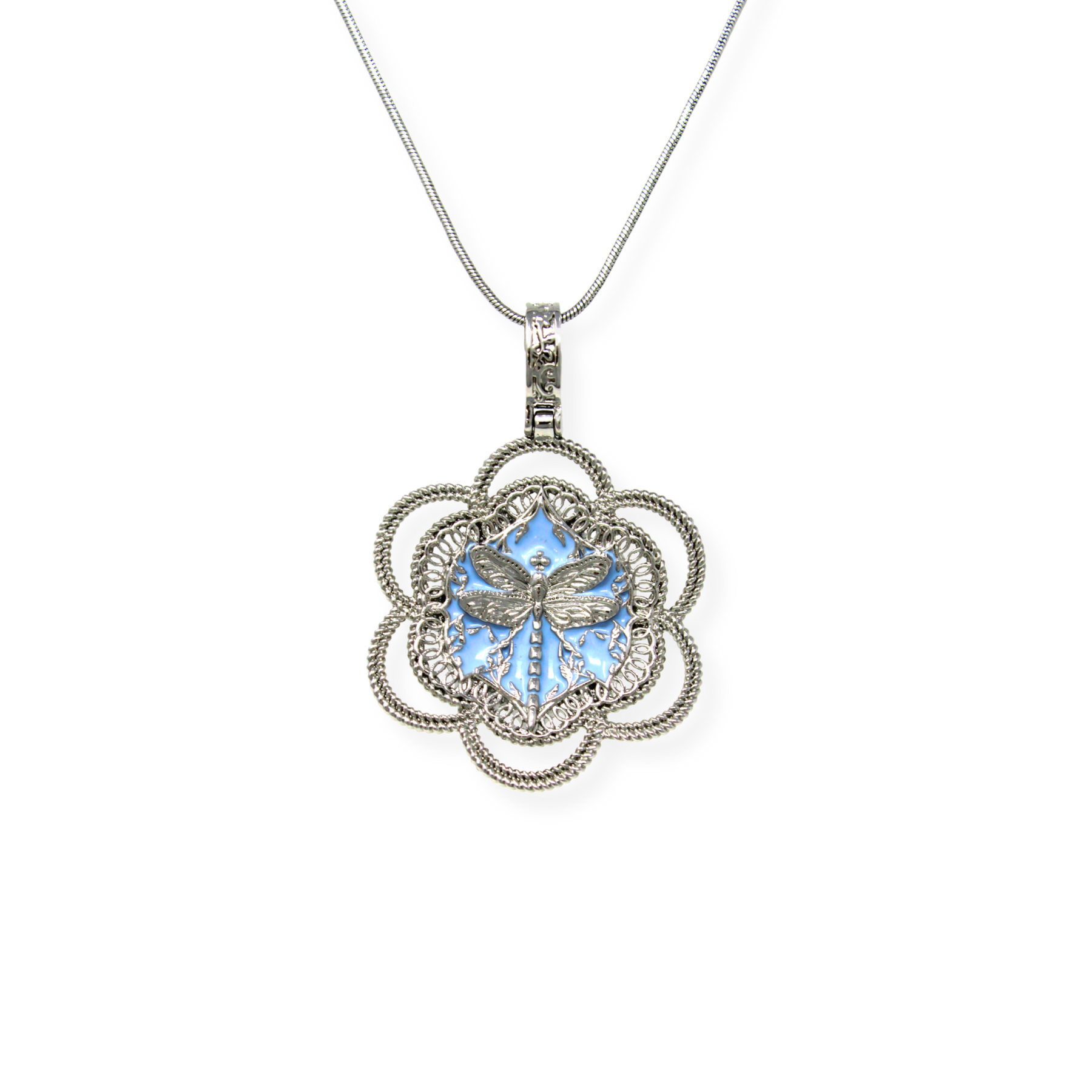 "Fly Away" Pendant - White Rhodium & Blue